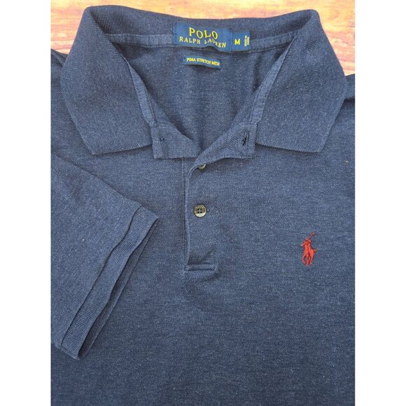 Polo Ralph Lauren Mens Navy Polo Shirt Medium Pima Stretch Mesh - Picture 4 of 8